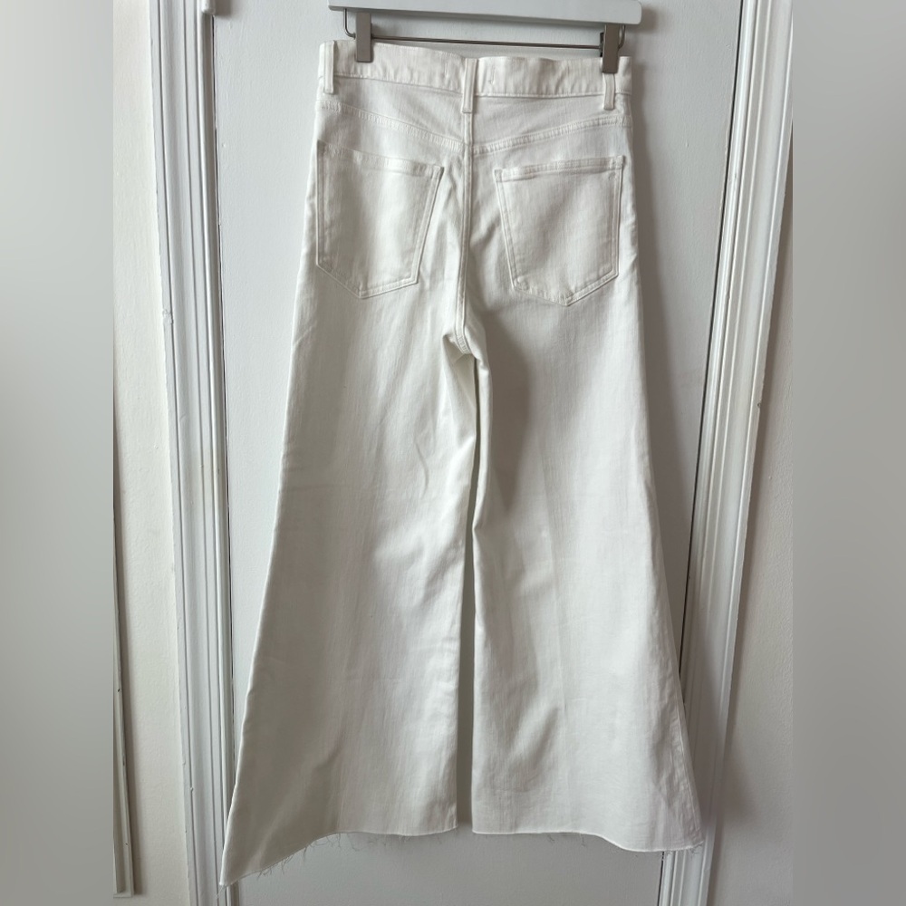 Madewell white flared wide leg cropped jeans raw hem high-rise magic pocket 27 - Picture 8 of 13